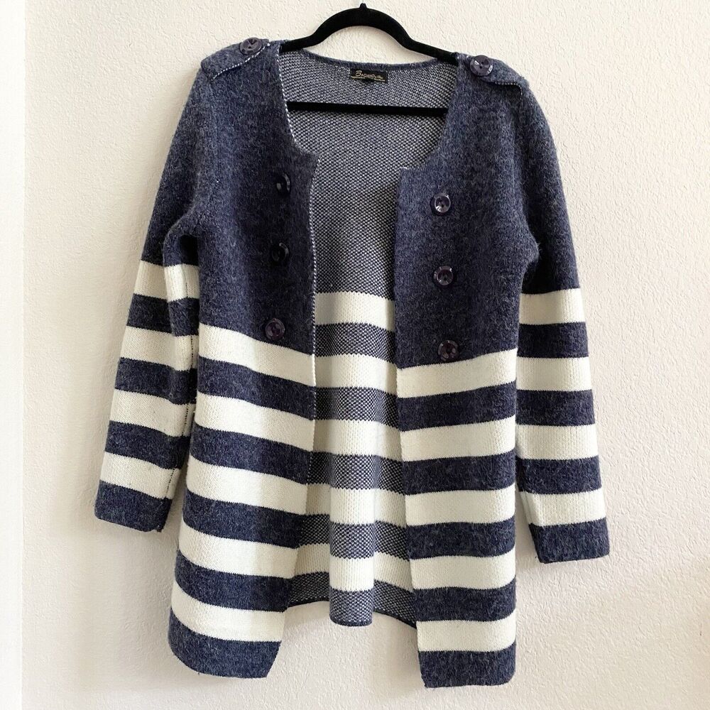 Baciano Stripe Print Open Gray Front Sweater Jack… - image 4